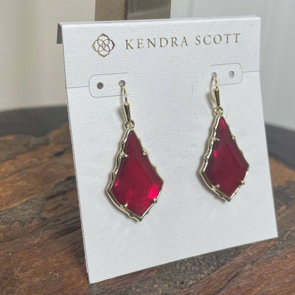 NWT Kendra Scott Small Faceted Alex Drop Earrings Gold Cranberry Illusion! - Picture 5 of 5